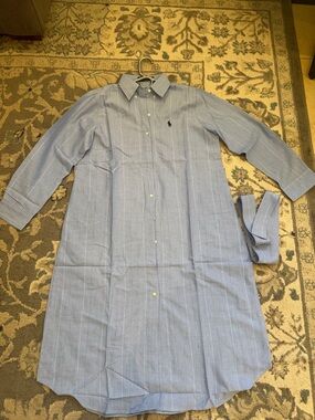Ralph Lauren Light Blue Pinstripe Button-Down Shirtdress with Belt